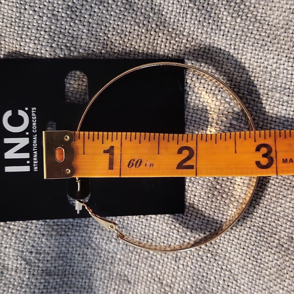 INC International Concepts Large Shimmering Gold Hoop Earrings - Picture 6 of 6